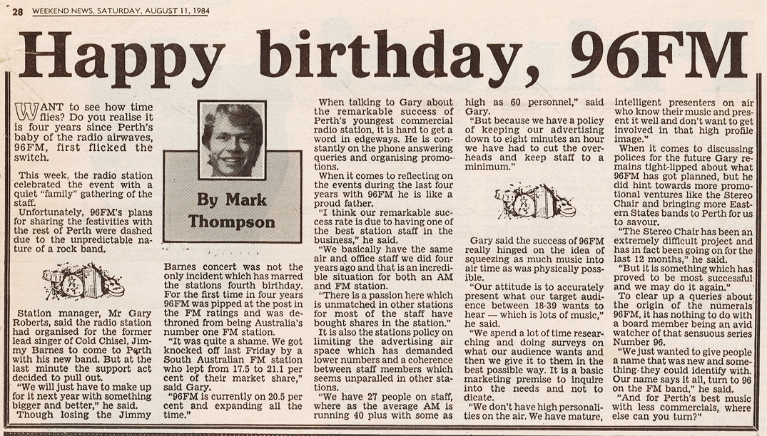 1984.08.11 - Article - Happy Birthday 96FM - Weekend News.png