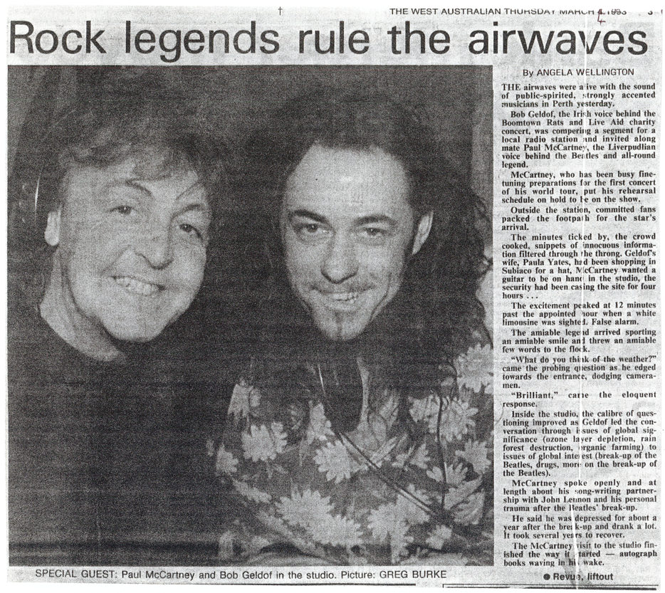 1993.03.04 - Article - Rock legends rule the airwaves - Bob Geldof - Paul McCartney - The West Australian.png