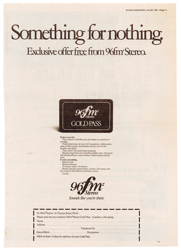 1981.07.26 - Advert - 96FM Gold Pass - The Sunday Independent.png