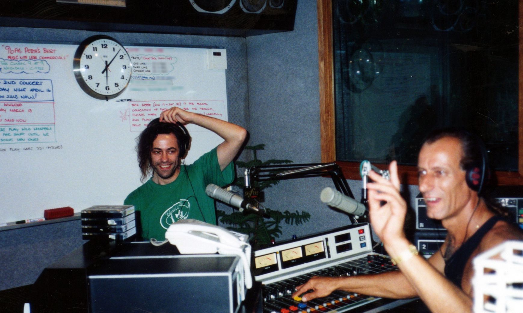 1990.07.xx - Bob Geldof and Fred Botica in the On Air Studio - 01 - 111 Wellington Street.JPG