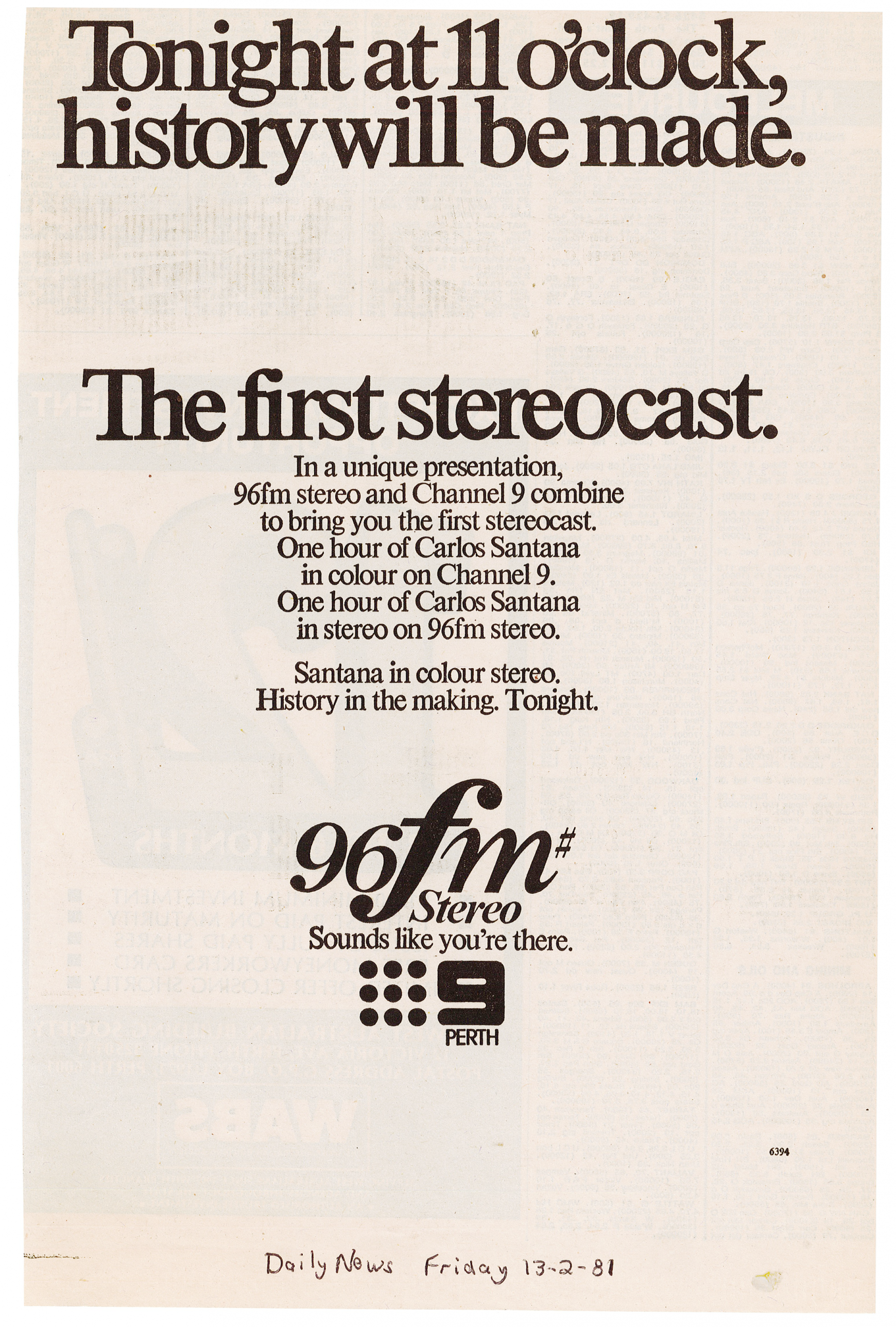 1981.02.13 - Advert - First Stereocast - Daily News.png